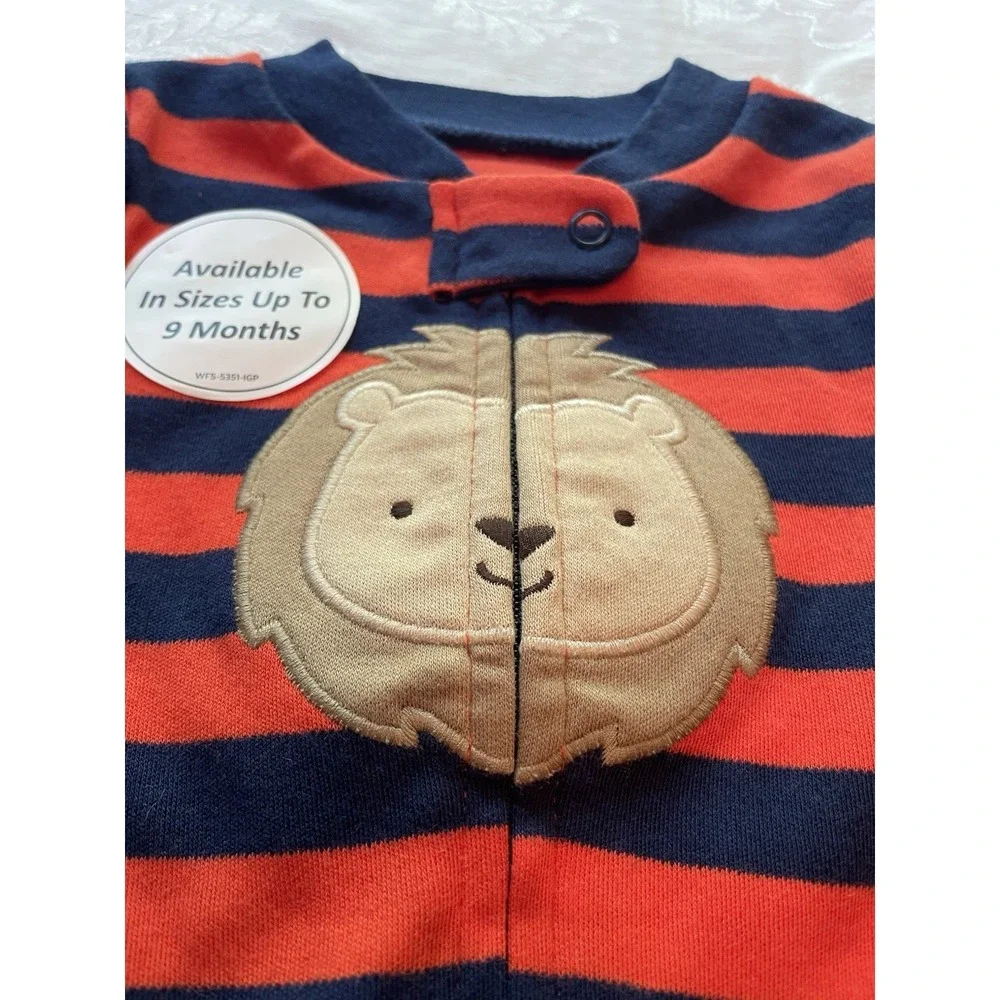 CHILD OF MINE BY CARTER'S BABY  FOOTED Red Blue Strip SLEEPER SIZE 6-9 Mths Lion